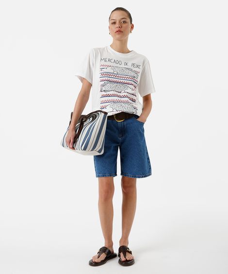 bermuda reta feminina jeans cintura alta azul