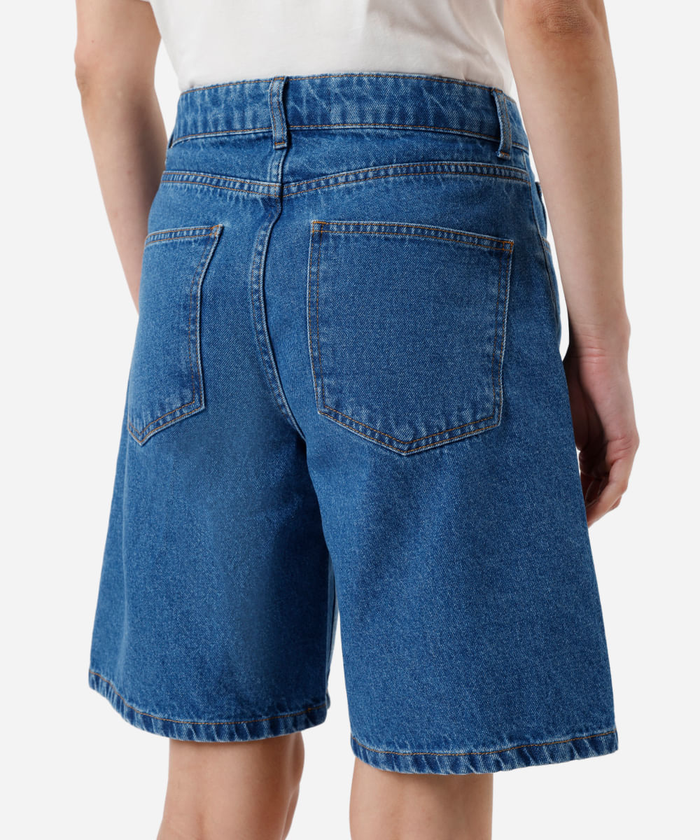 bermuda reta feminina jeans cintura alta azul