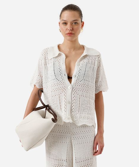 camisa feminina de tricot manga curta off white