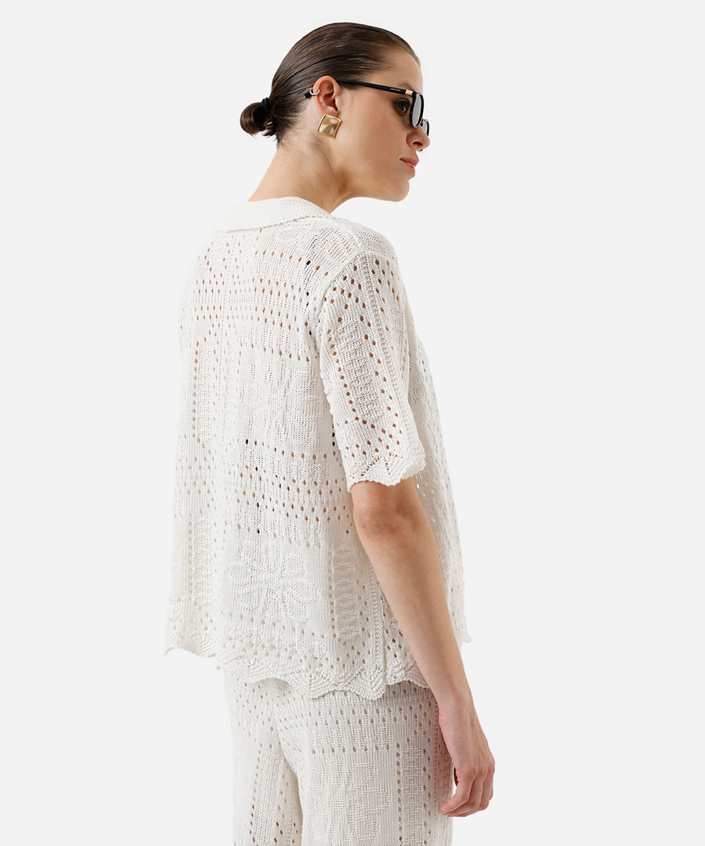 camisa feminina de tricot manga curta off white