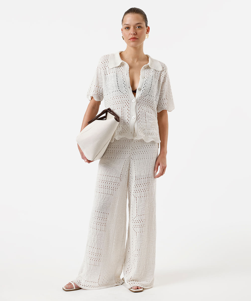 camisa feminina de tricot manga curta off white