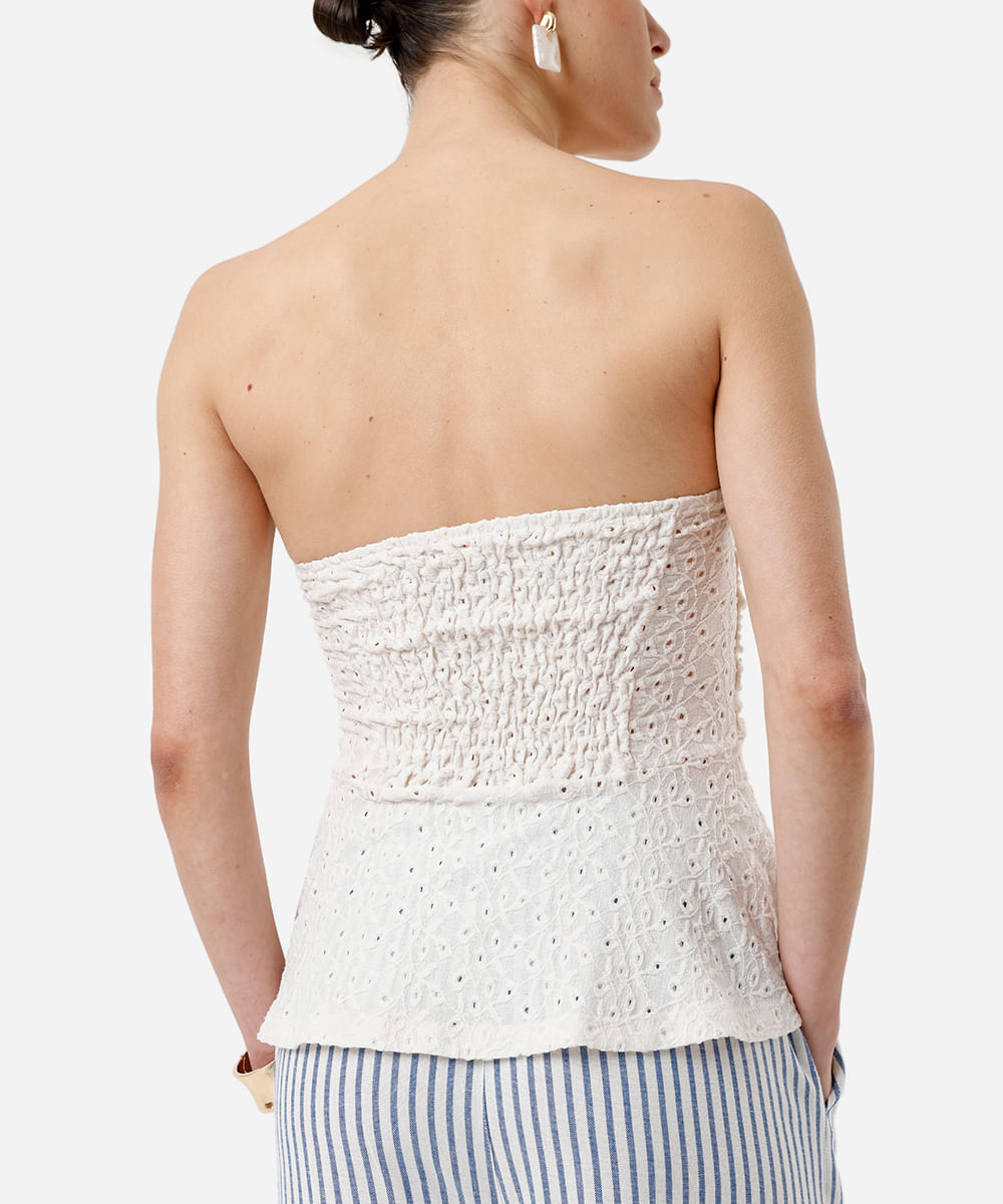 blusa peplum feminina sem alça de laise off white