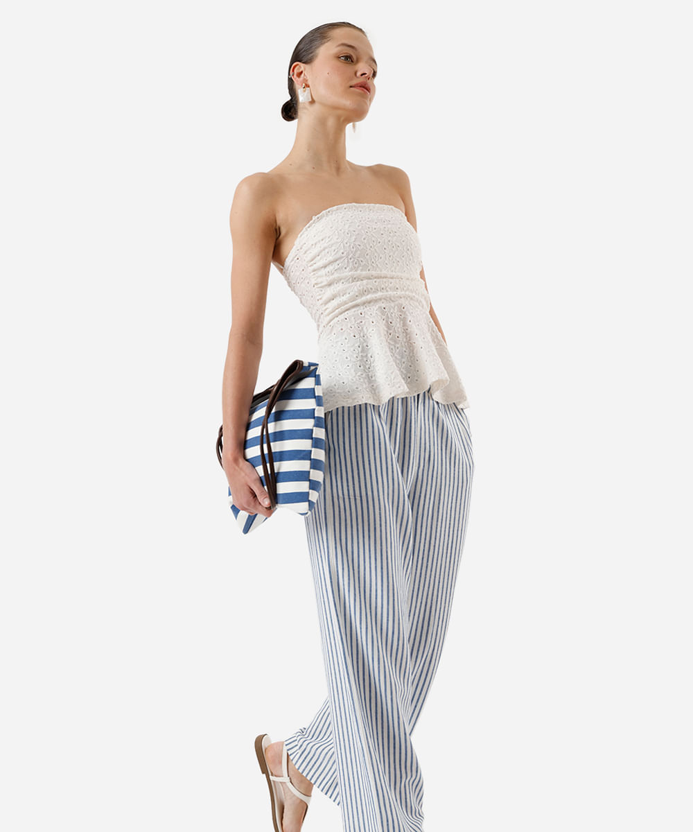 blusa peplum feminina sem alça de laise off white