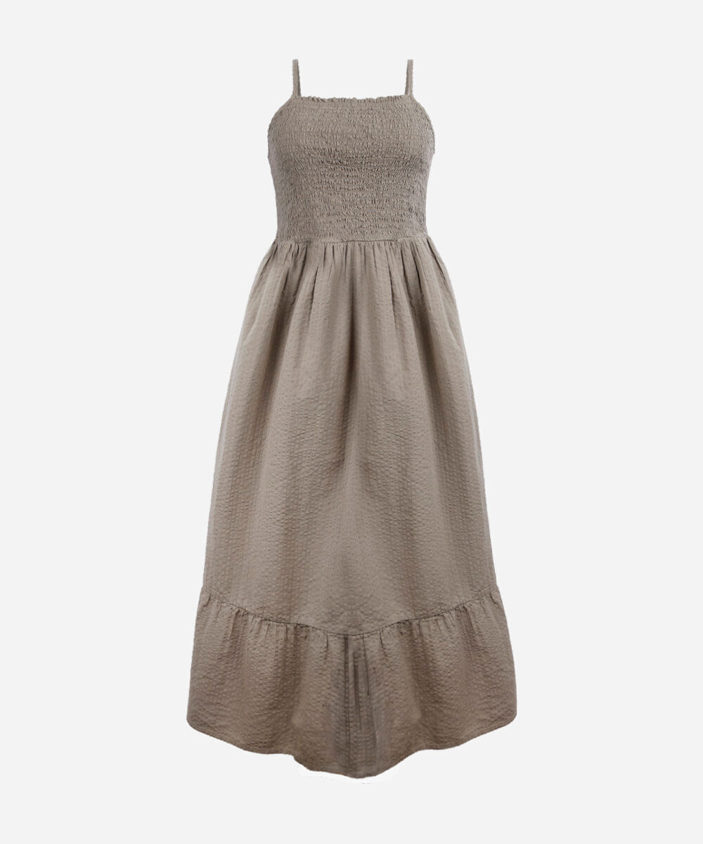 vestido midi juvenil de algodão com recorte texturizado verde
