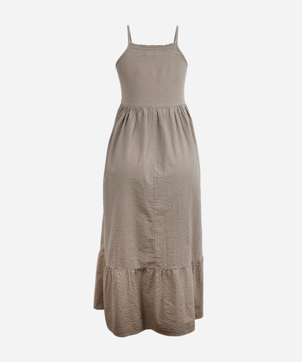 vestido midi juvenil de algodão com recorte texturizado verde