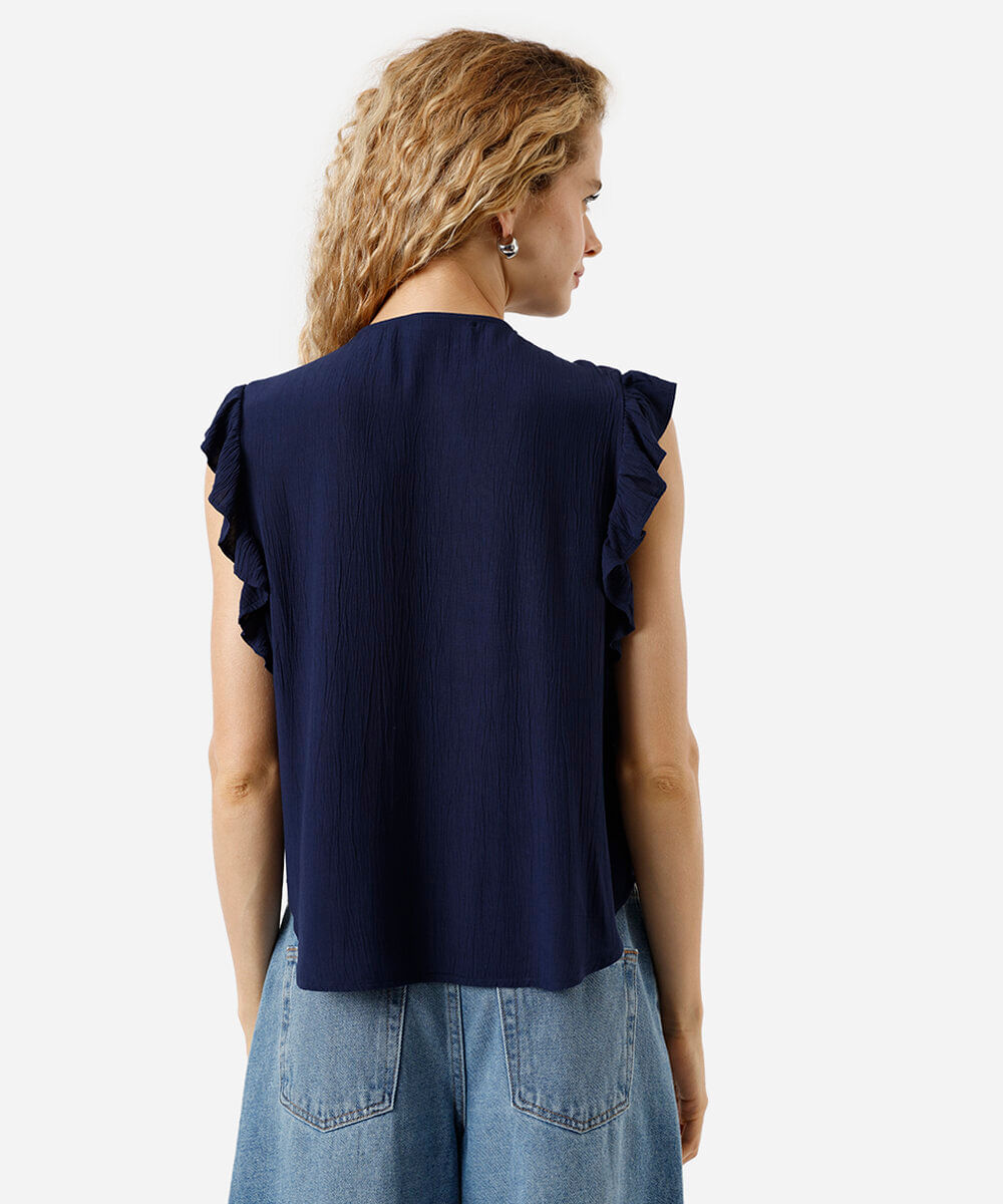blusa feminina de viscose com babados texturizada azul