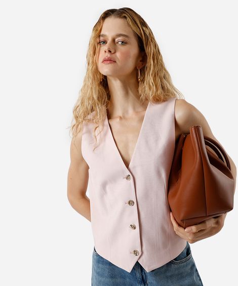 colete de alfaiataria feminino com viscose  rosa