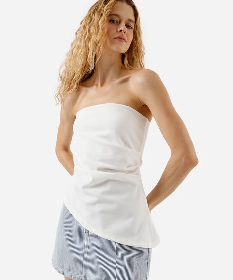 blusa sem alça feminina franzida assimétrica off white