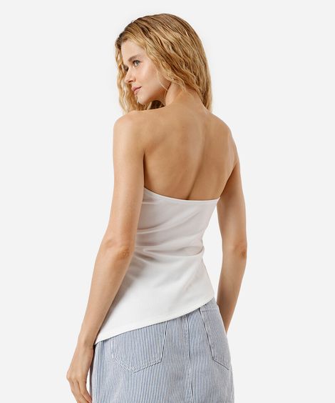blusa sem alça feminina franzida assimétrica off white