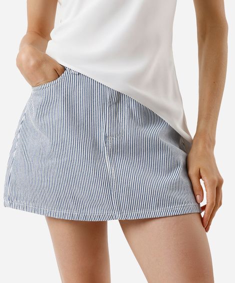 short saia feminino de sarja listrado colorido