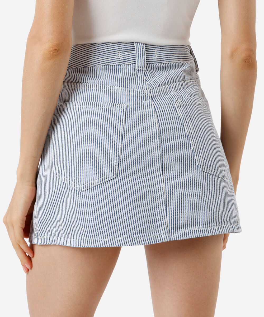 short saia feminino de sarja listrado colorido