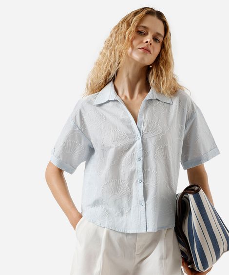 camisa feminina com algodão bordada azul