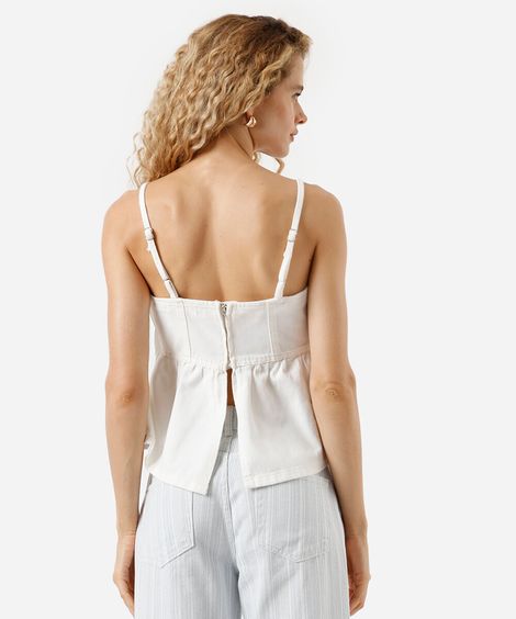 blusa peplum alça fina feminina de sarja off white
