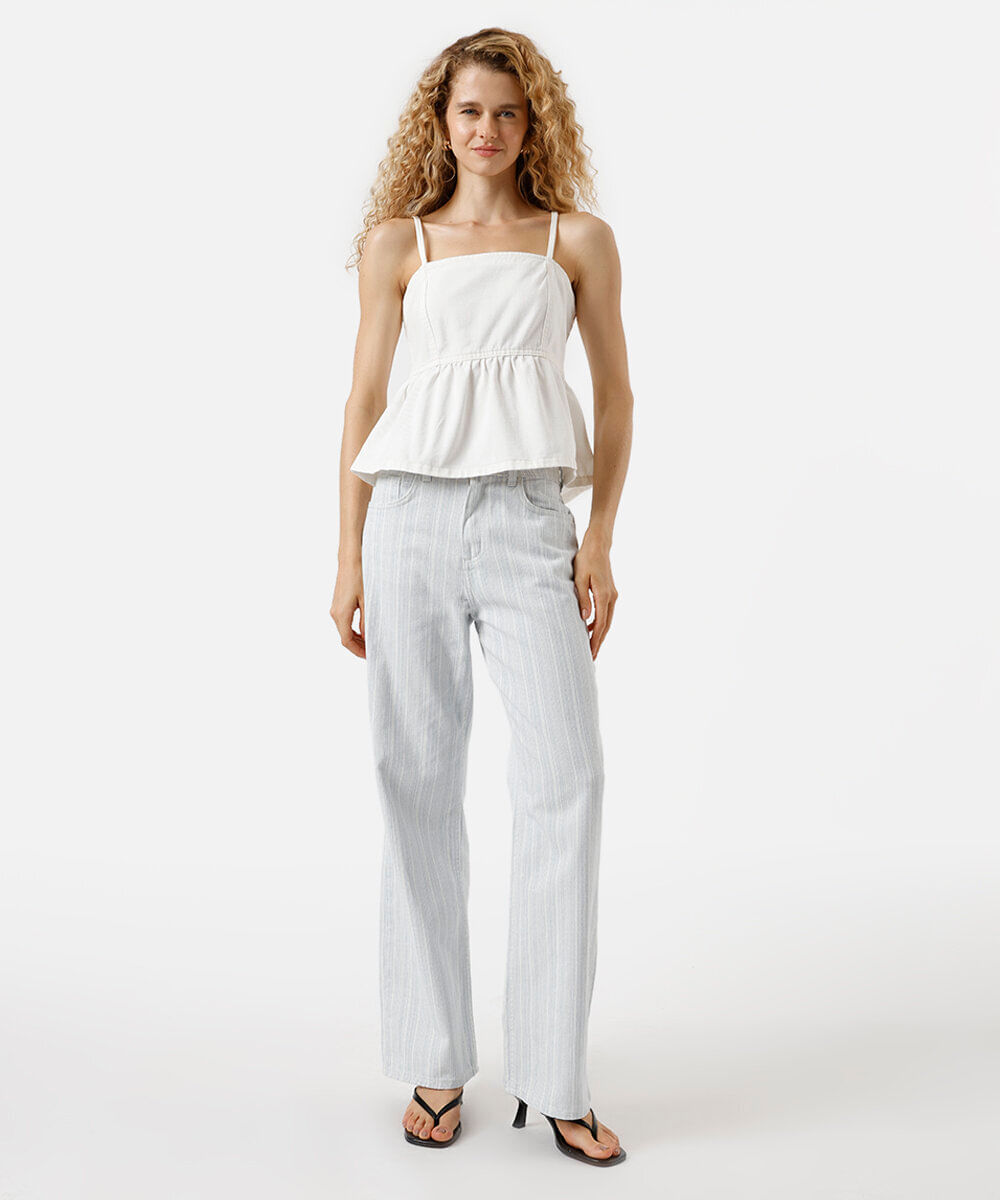 blusa peplum alça fina feminina de sarja off white