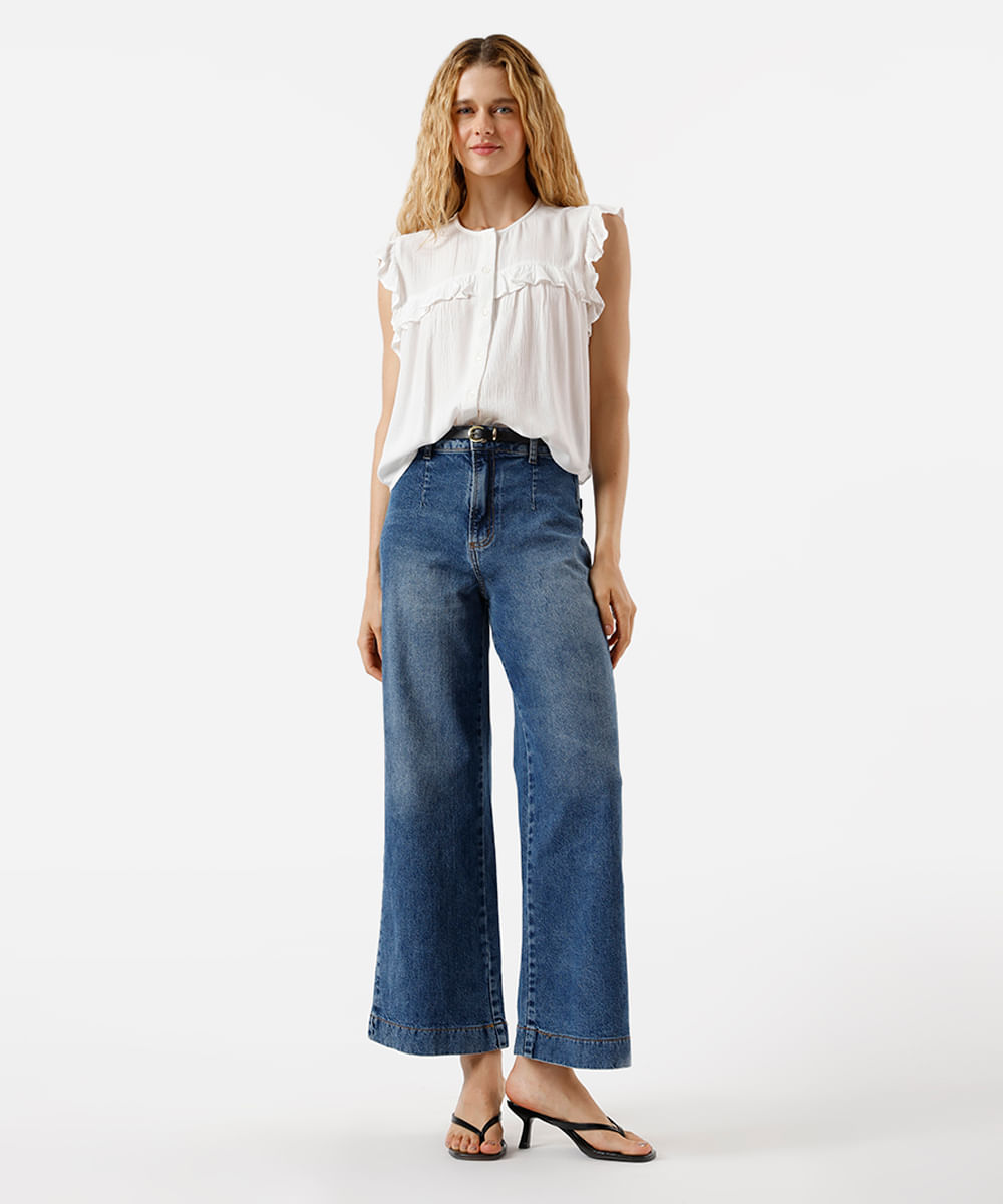 blusa feminina de viscose com babados texturizada off white