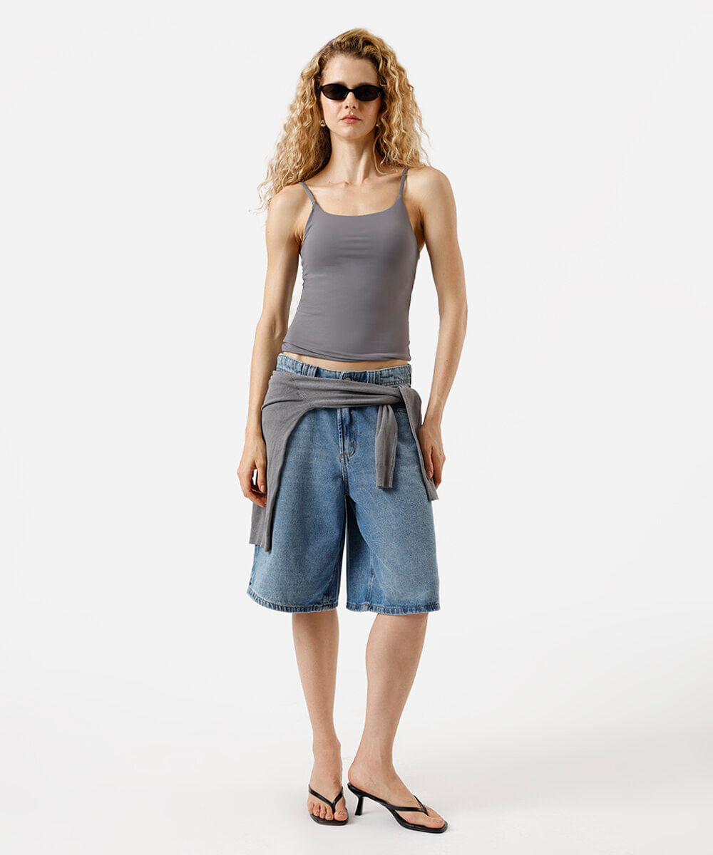 regata básica feminina de poliamida com bojos removíveis cinza