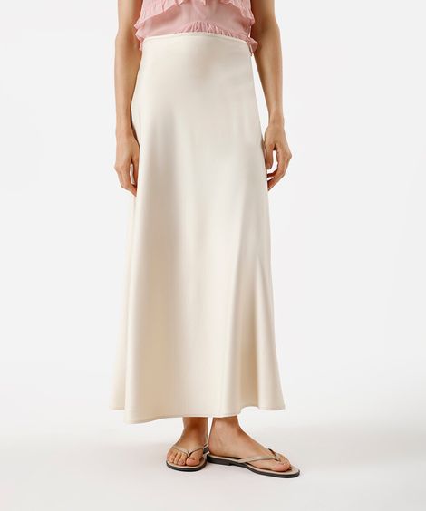 saia midi feminina acetinada bege