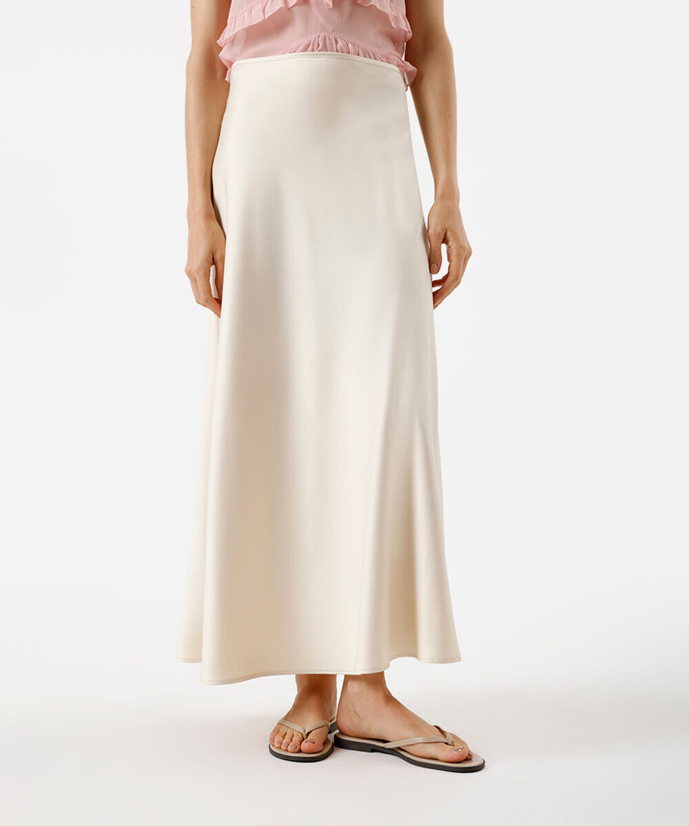 saia midi feminina acetinada bege