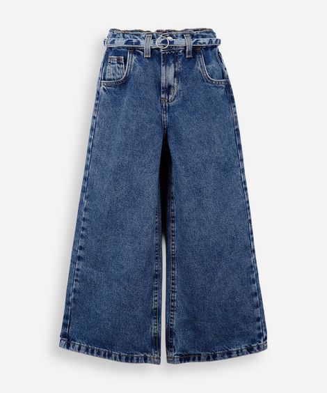 calça wide leg juvenil jeans cintura alta azul