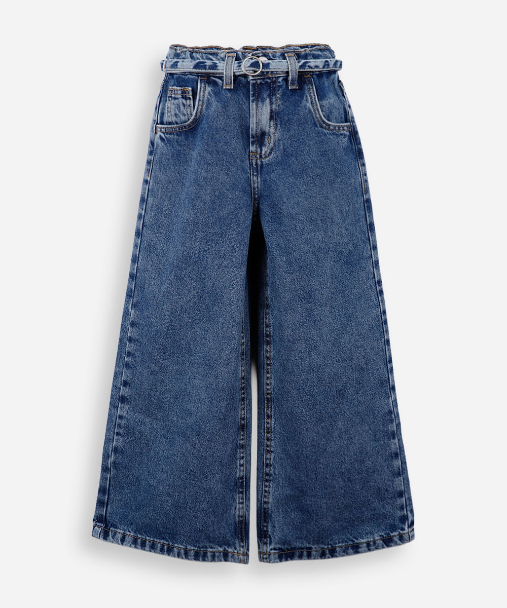calça wide leg juvenil jeans cintura alta azul