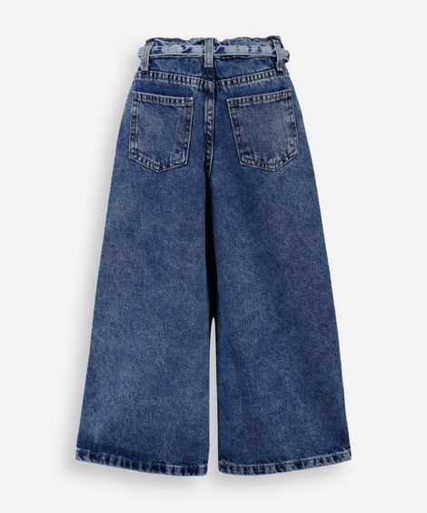 calça wide leg juvenil jeans cintura alta azul