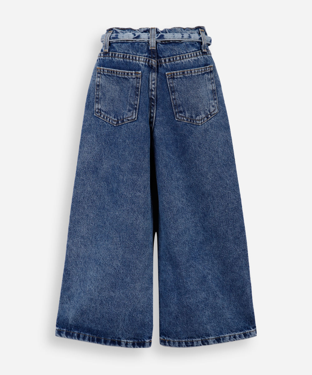 calça wide leg juvenil jeans cintura alta azul