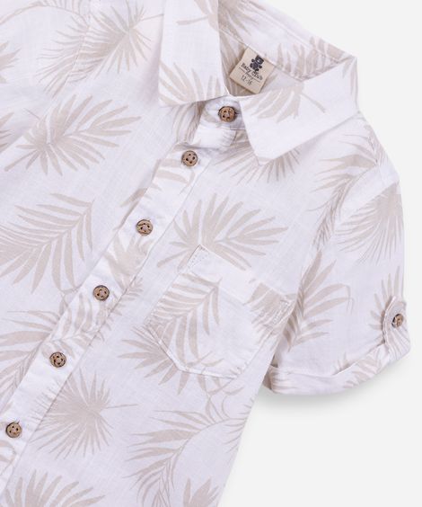 conjunto curto infantil de algodão folhagem off white