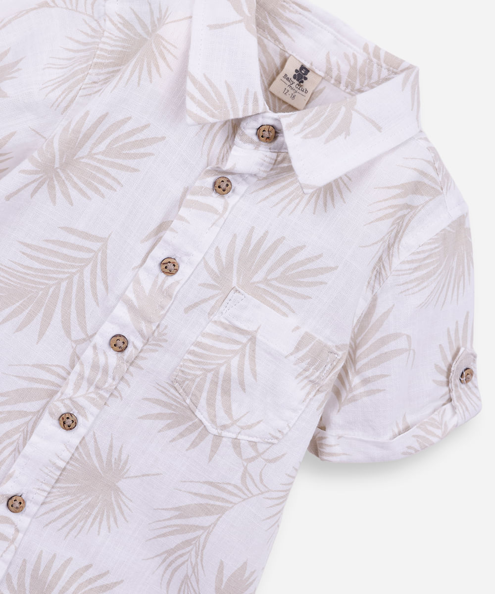 conjunto curto infantil de algodão folhagem off white