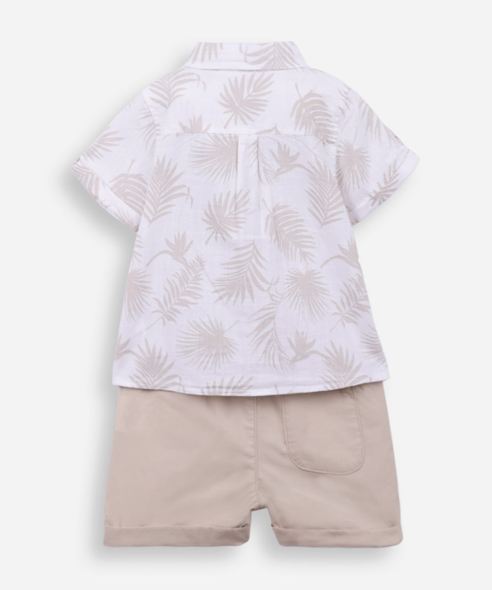 conjunto curto infantil de algodão folhagem off white