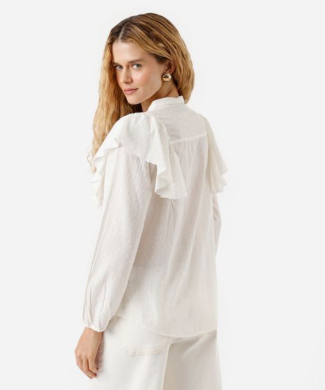 blusa feminina de algodão com babado texturizada off white