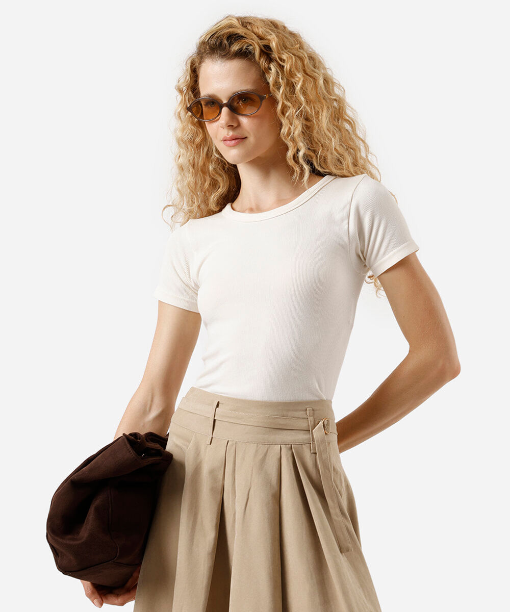 blusa baby look feminina de poliamida básica canelada off white