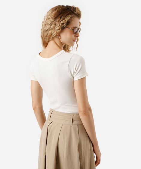 blusa baby look feminina de poliamida básica canelada off white