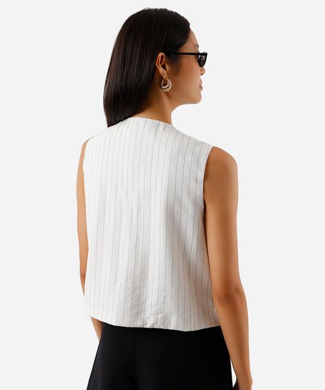 colete feminino com viscose e transpasse listrado off white