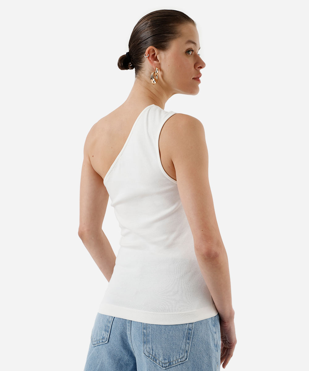 blusa ombro único feminina de algodão com bordado e franzido off white