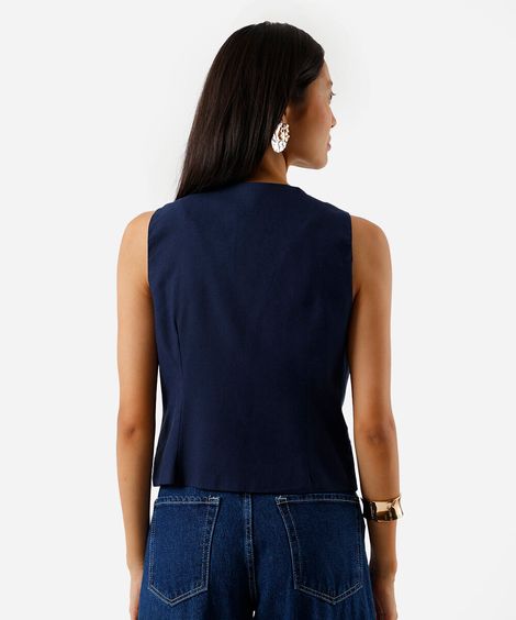colete feminino com linho e fenda azul