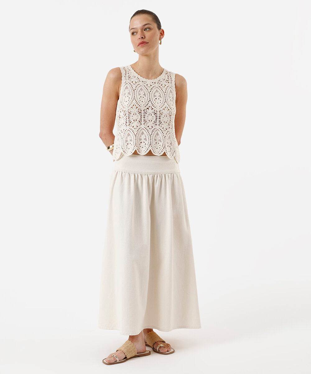 regata feminina de crochê floral off white