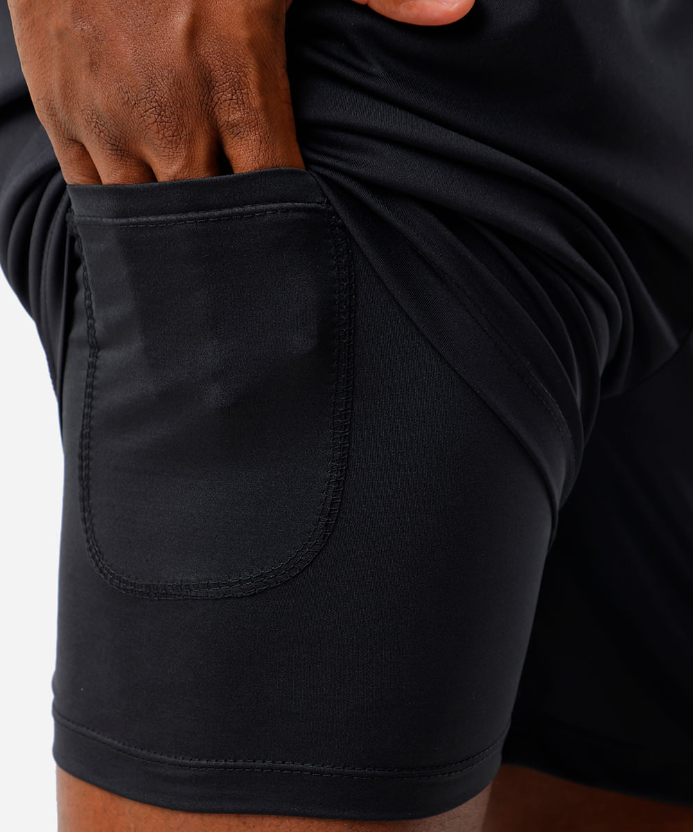 short masculino esportivo com bermuda interna preto