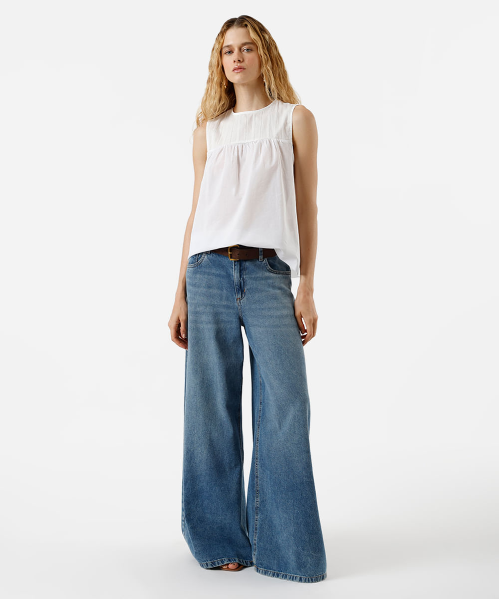 blusa feminina de algodão com recorte bordado off white