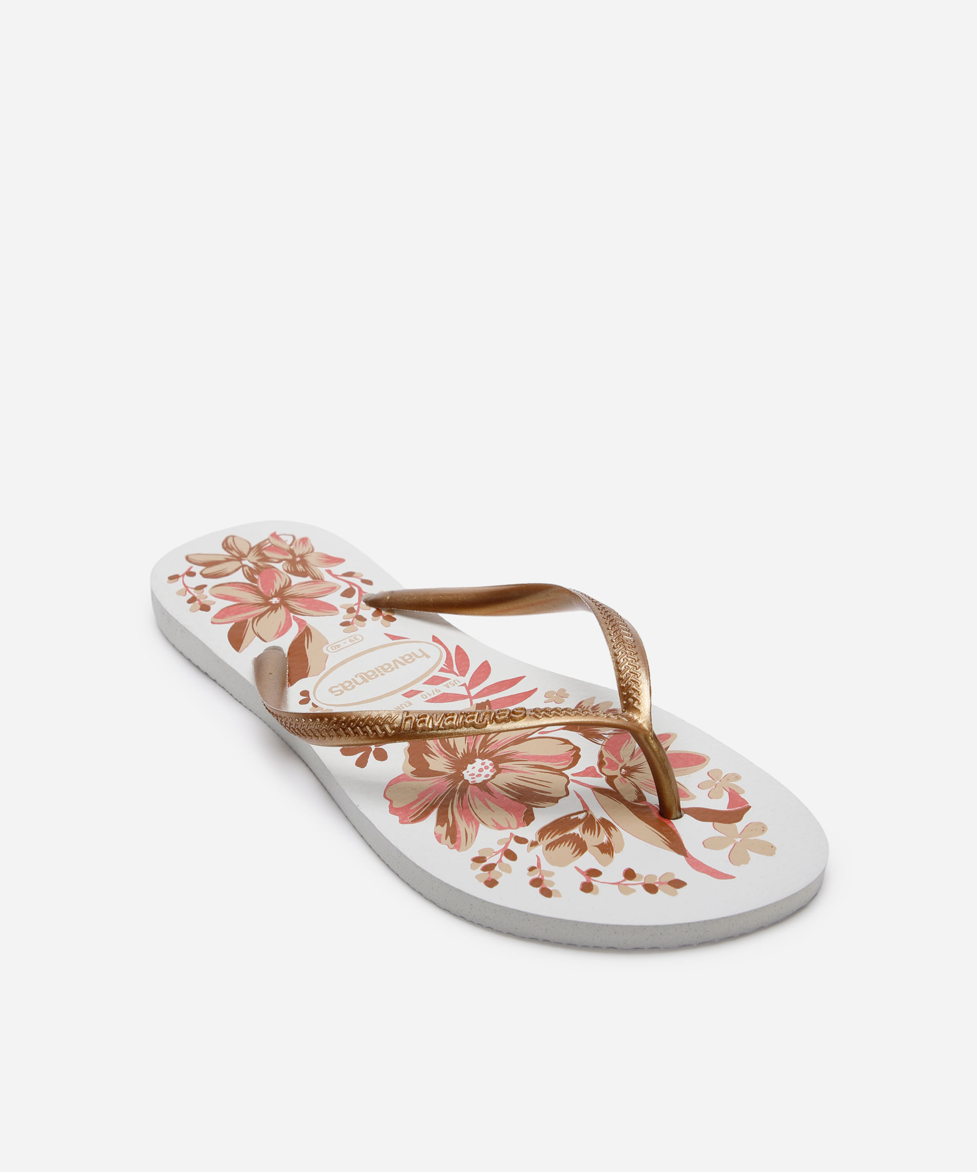 chinelo slim havaianas floral branco