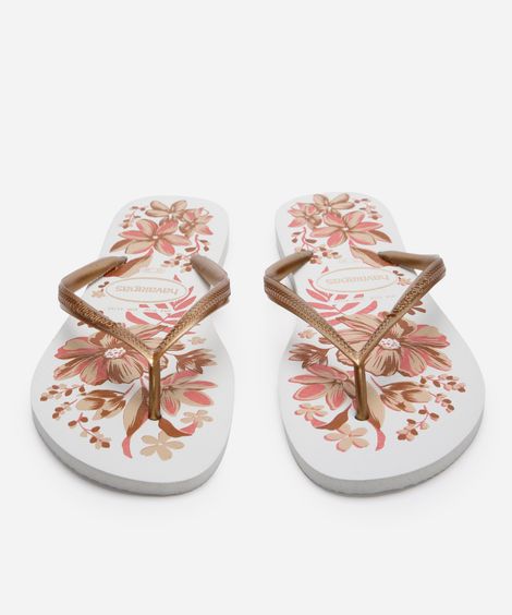 chinelo slim havaianas floral branco