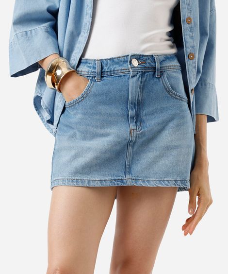 short saia curto feminino jeans azul