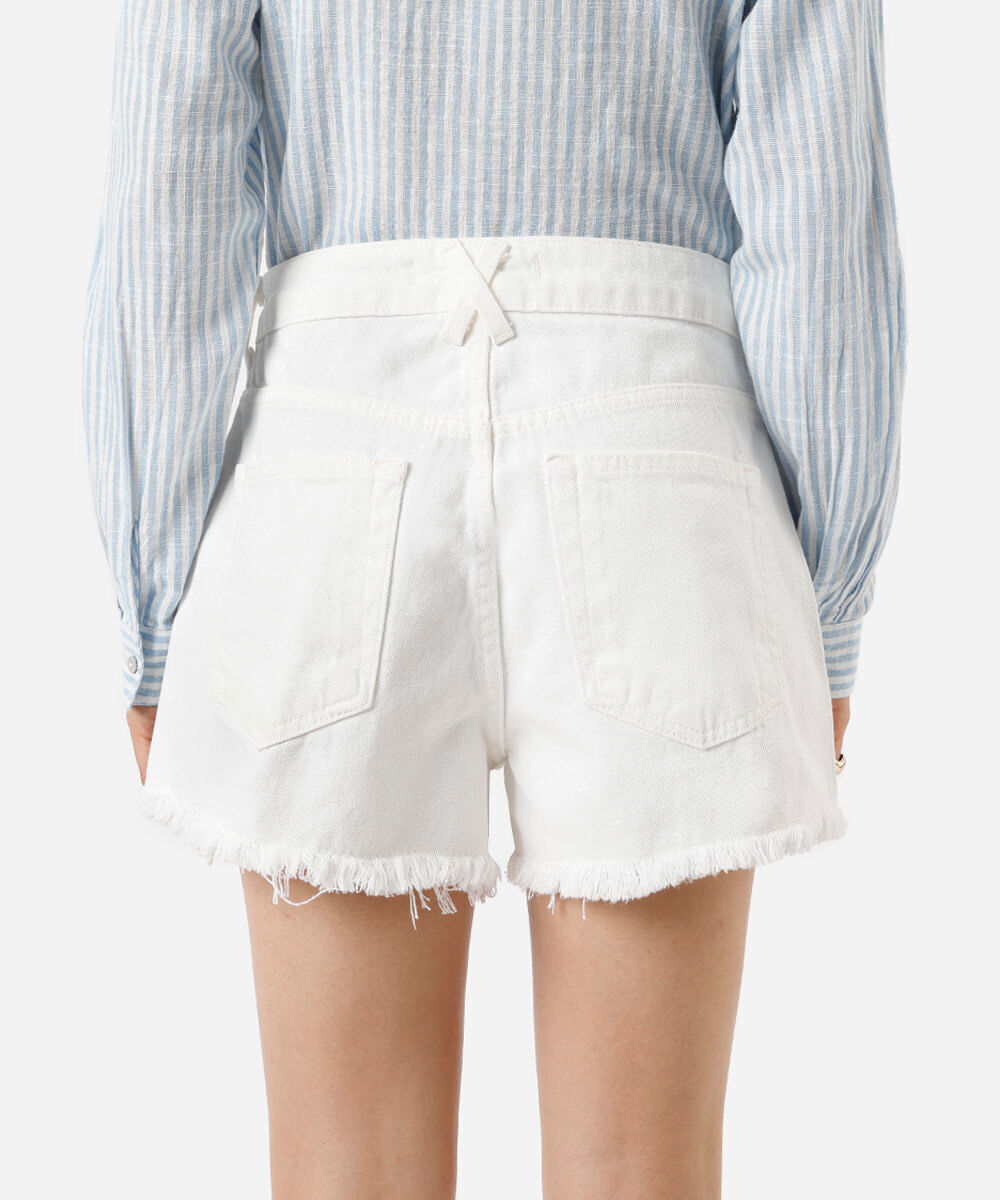 short feminino de sarja cintura média destroyed off white