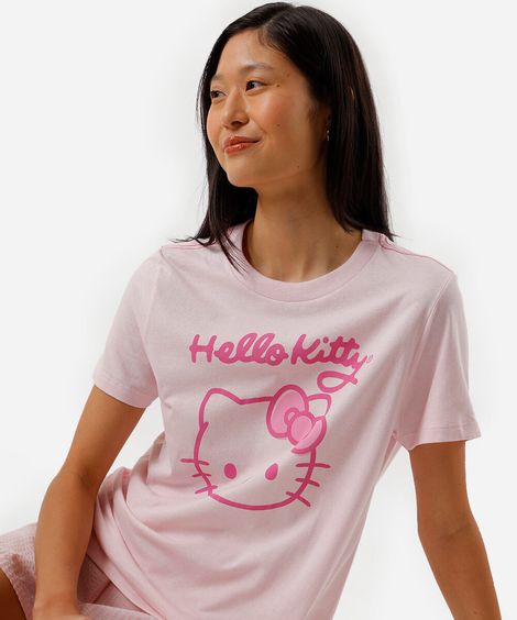 camiseta avulsa feminina de pijama em algodão hello kitty rosa
