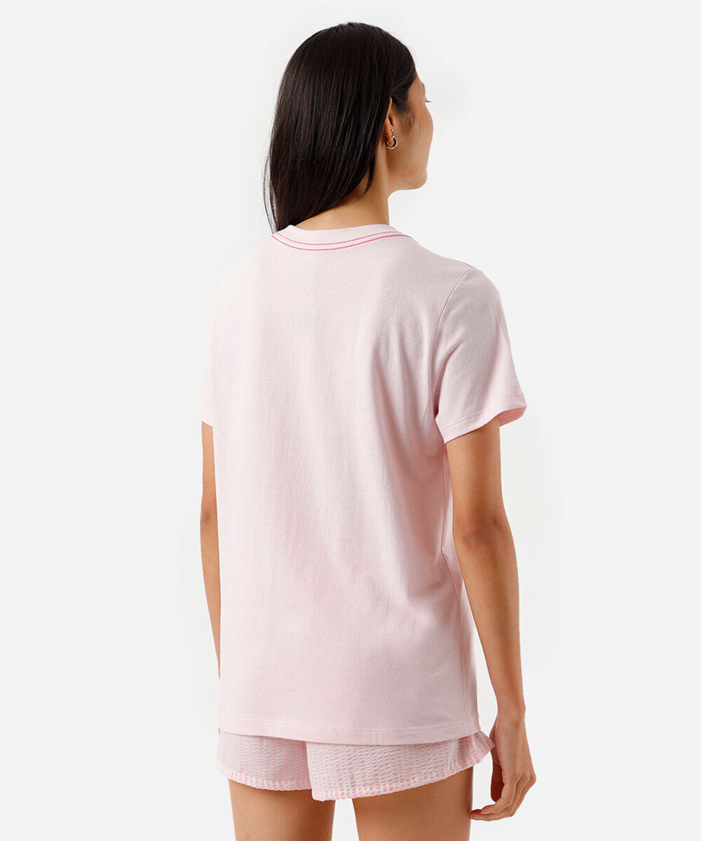 camiseta avulsa feminina de pijama em algodão hello kitty rosa