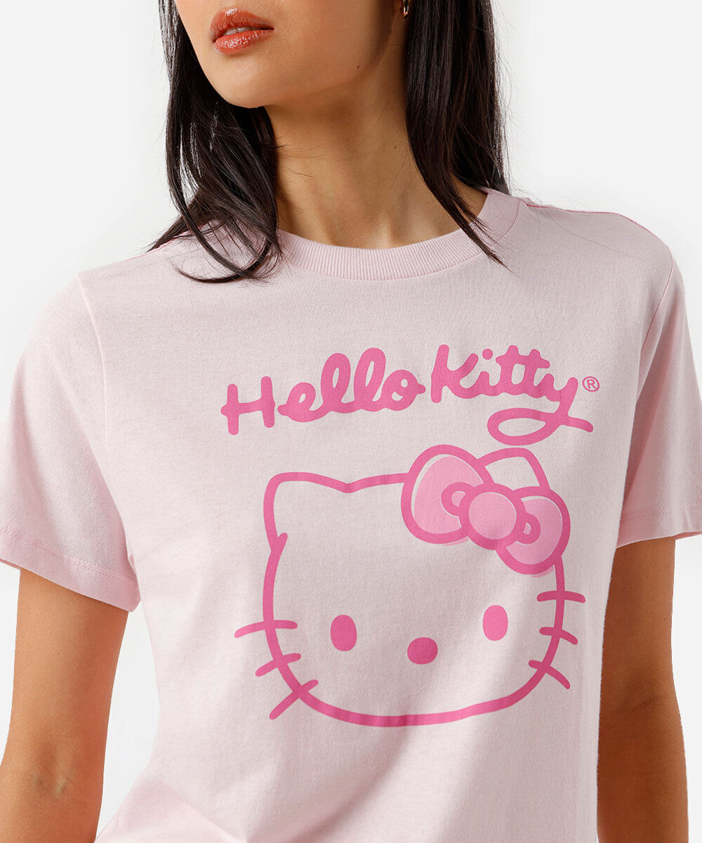 camiseta avulsa feminina de pijama em algodão hello kitty rosa