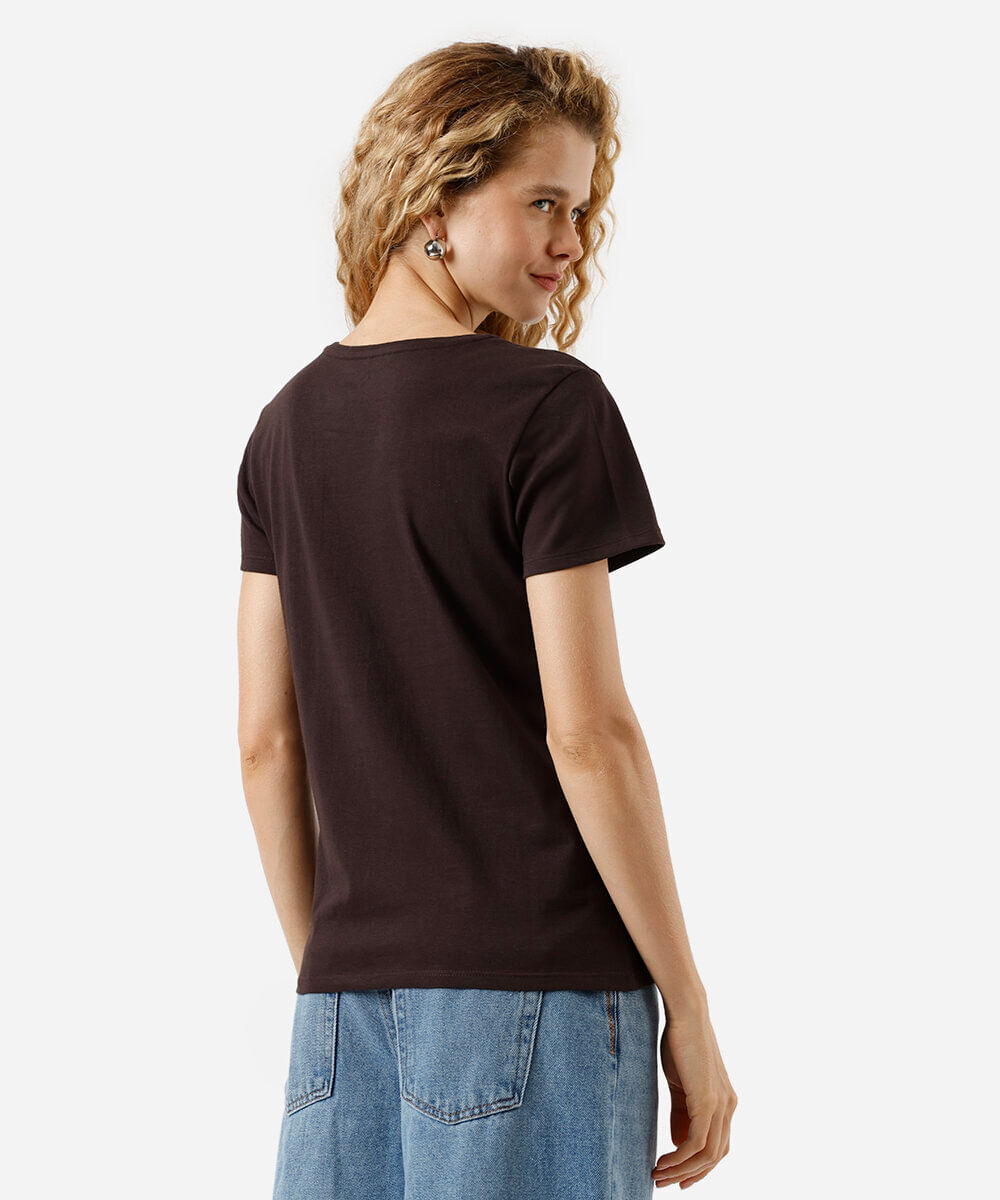 camiseta feminina de algodão estampada marrom