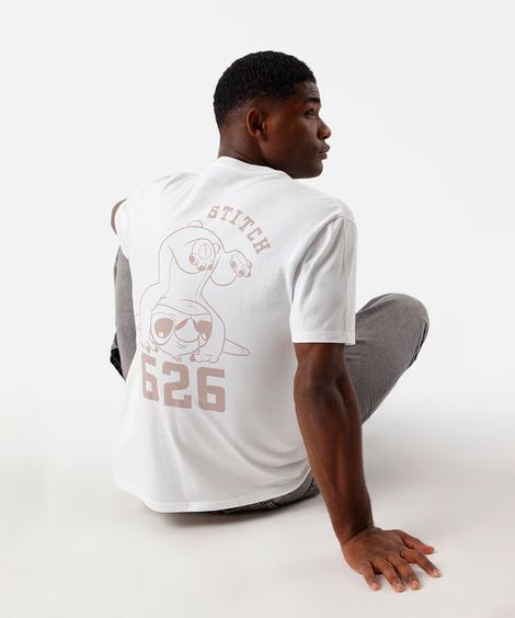 camiseta masculina de algodão stitch off white