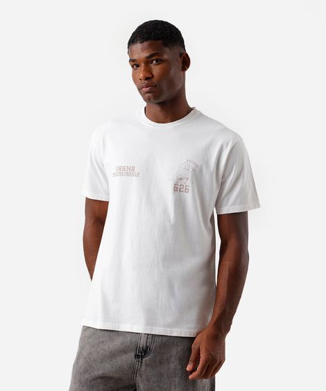 camiseta masculina de algodão stitch off white