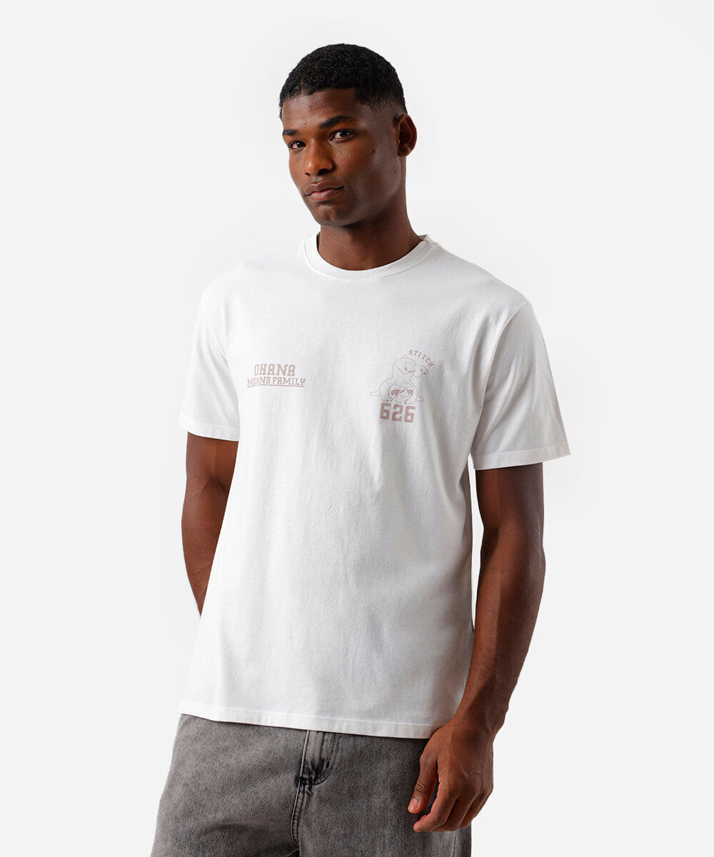 camiseta masculina de algodão stitch off white