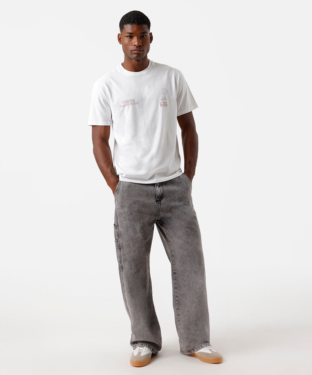 camiseta masculina de algodão stitch off white